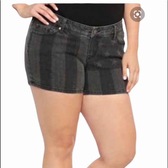 TORRID‎ SHORTS FLAG USA MINI STARS AND STRIPES DENIM JEANS GRAY/BLACK - Picture 3 of 10